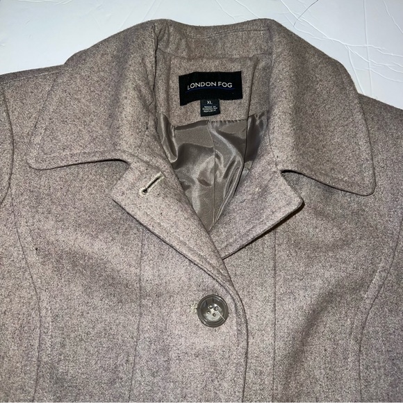 London Fog sz XL heathered tan wool blend single breasted A-line button up coat - Picture 4 of 16